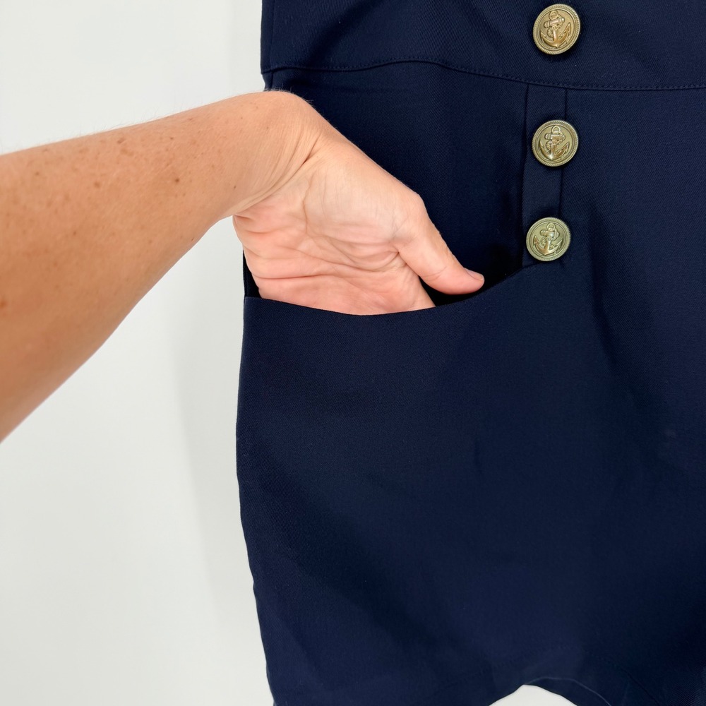 Unique Vintage High Waist Sailor Debbie Shorts Navy Gold Buttons Size XL Pinup - Picture 4 of 9